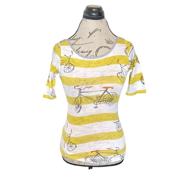Postcard  Womens Blouse Size XS Yellow Striped Print Button Antropologie Spring - Picture 1 of 12